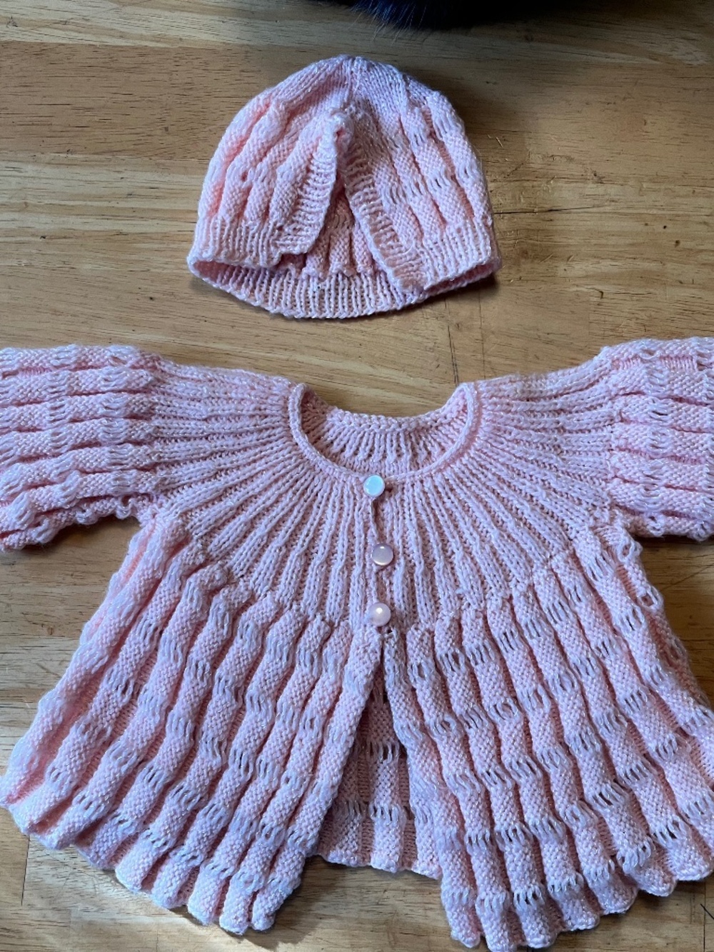 Girls hand knit sweater and hat set